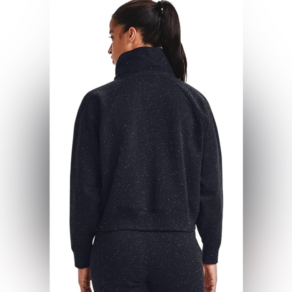 Under Armour Women's Black Fleck Rival Fleece Wrap Neck Loose Cropped Pullover - Picture 2 of 4